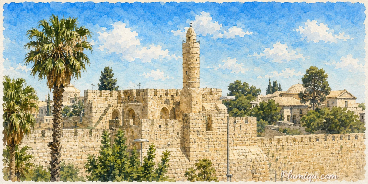 エルサレム旧市街とダビデの塔（イスラエル）のイラスト