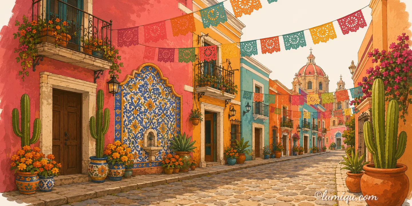 メキシコの街かどのイメージイラスト