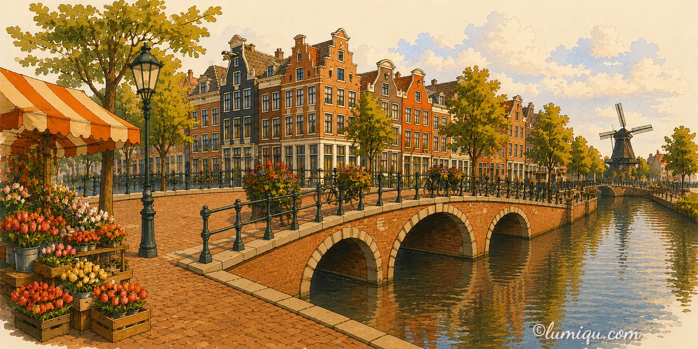 オランダの街かどのイメージイラスト