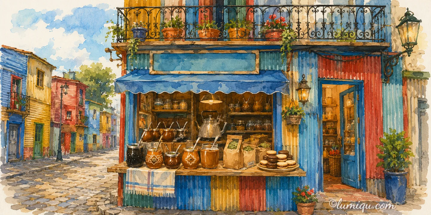 マテ茶とドゥルセの店 チェ（空想のお店）の店構えイラスト
