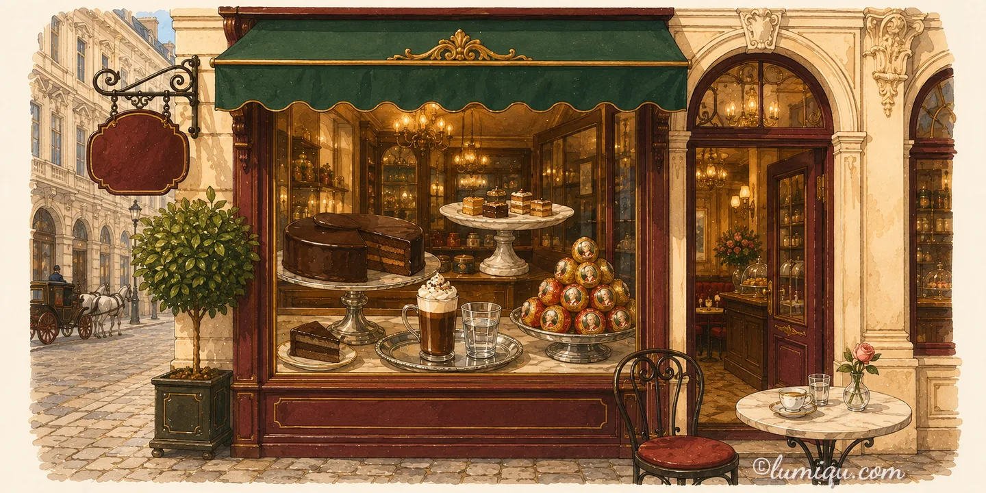 ウィーンのカフェ菓子の店 ウィーン（空想のお店）の店構えイラスト