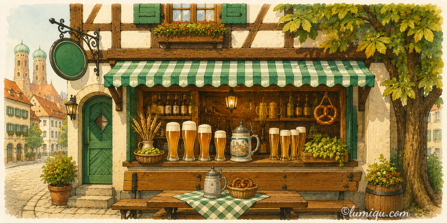 白ビールとピルスナーの店 プロースト（空想のお店）の店構えイラスト