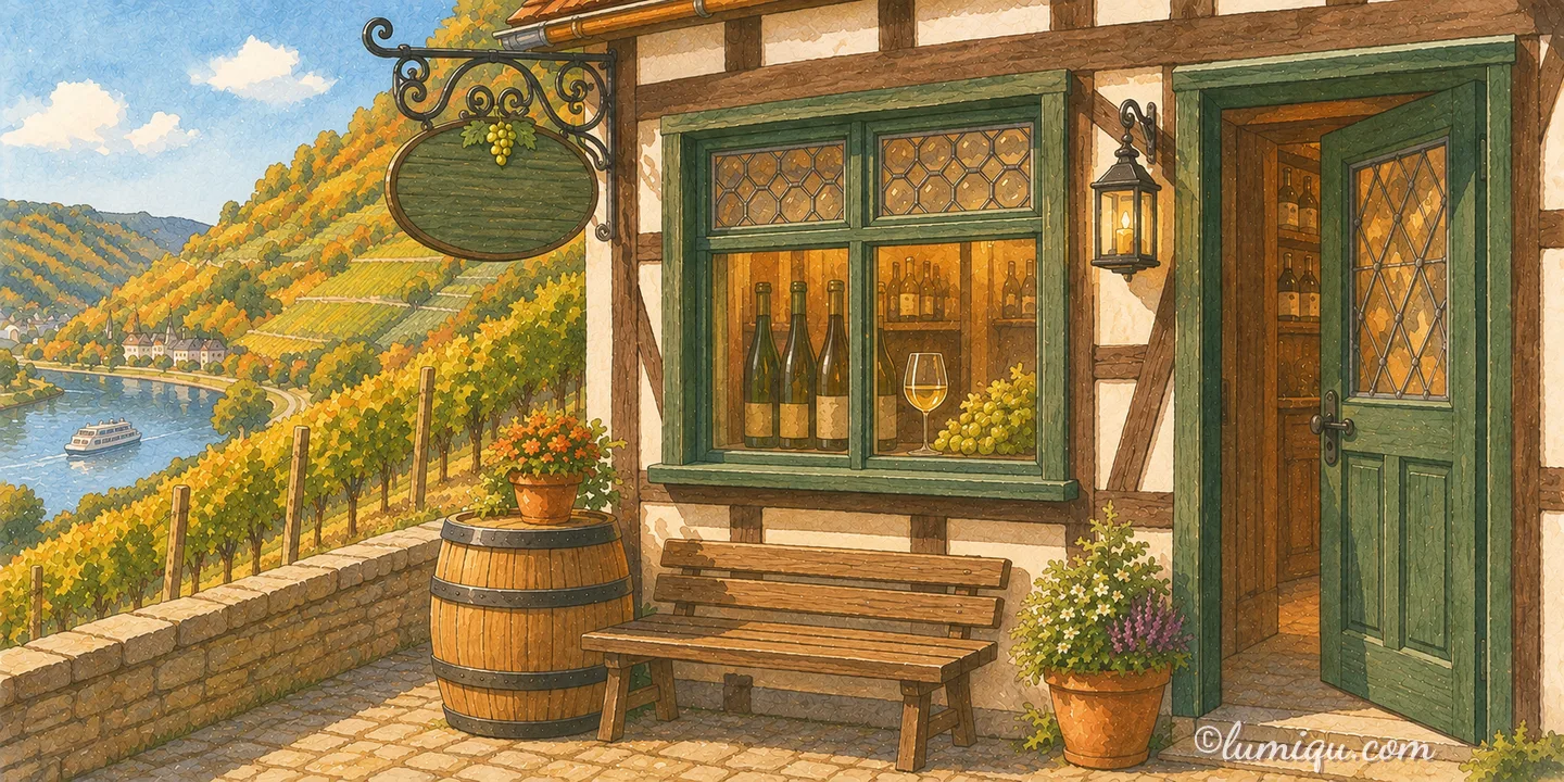 リースリングと氷のワインの店 ヴァイン（空想のお店）の店構えイラスト