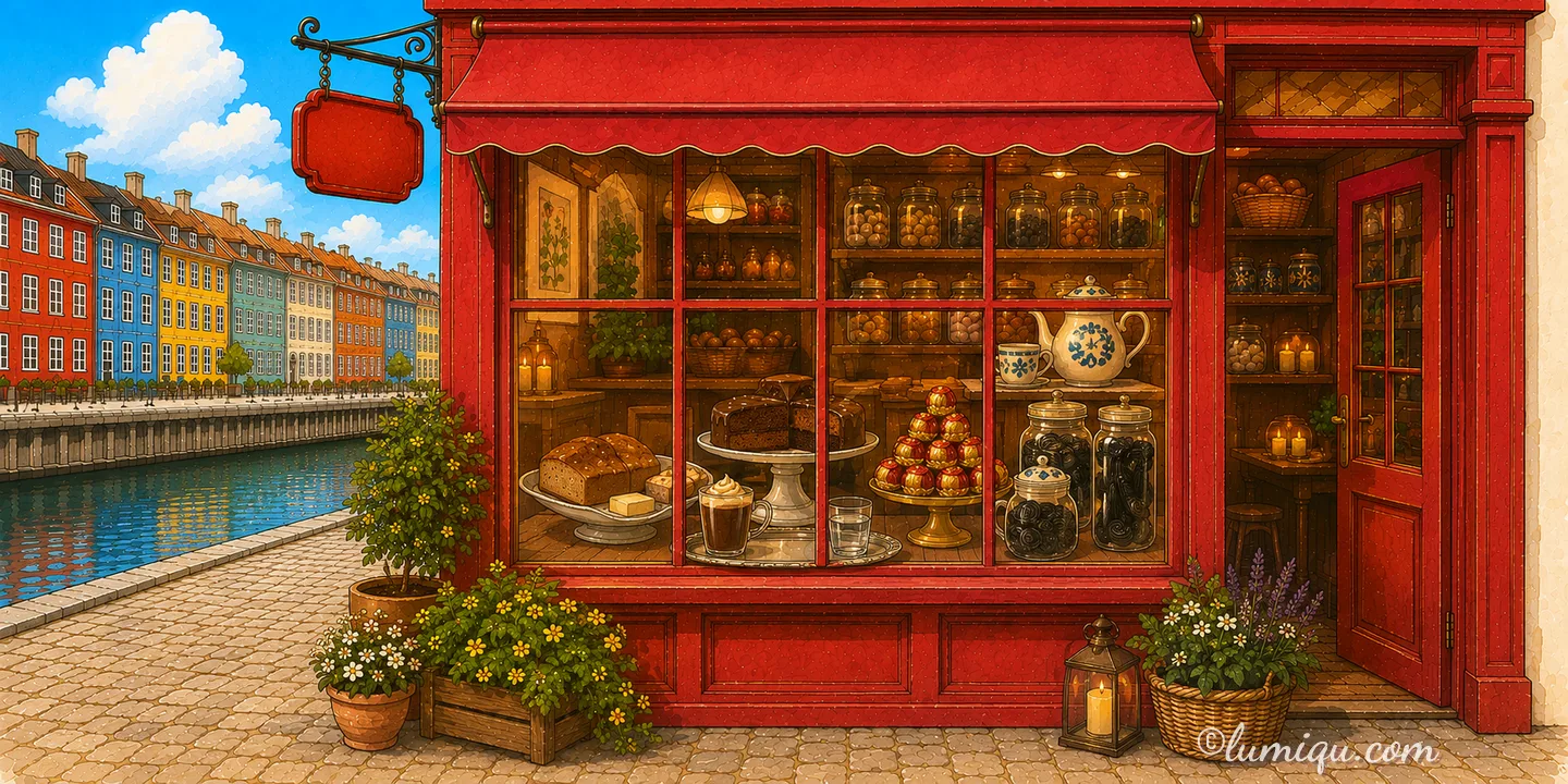 バタークッキーとヒュッゲの店 ヒュッゲ（空想のお店）の店構えイラスト