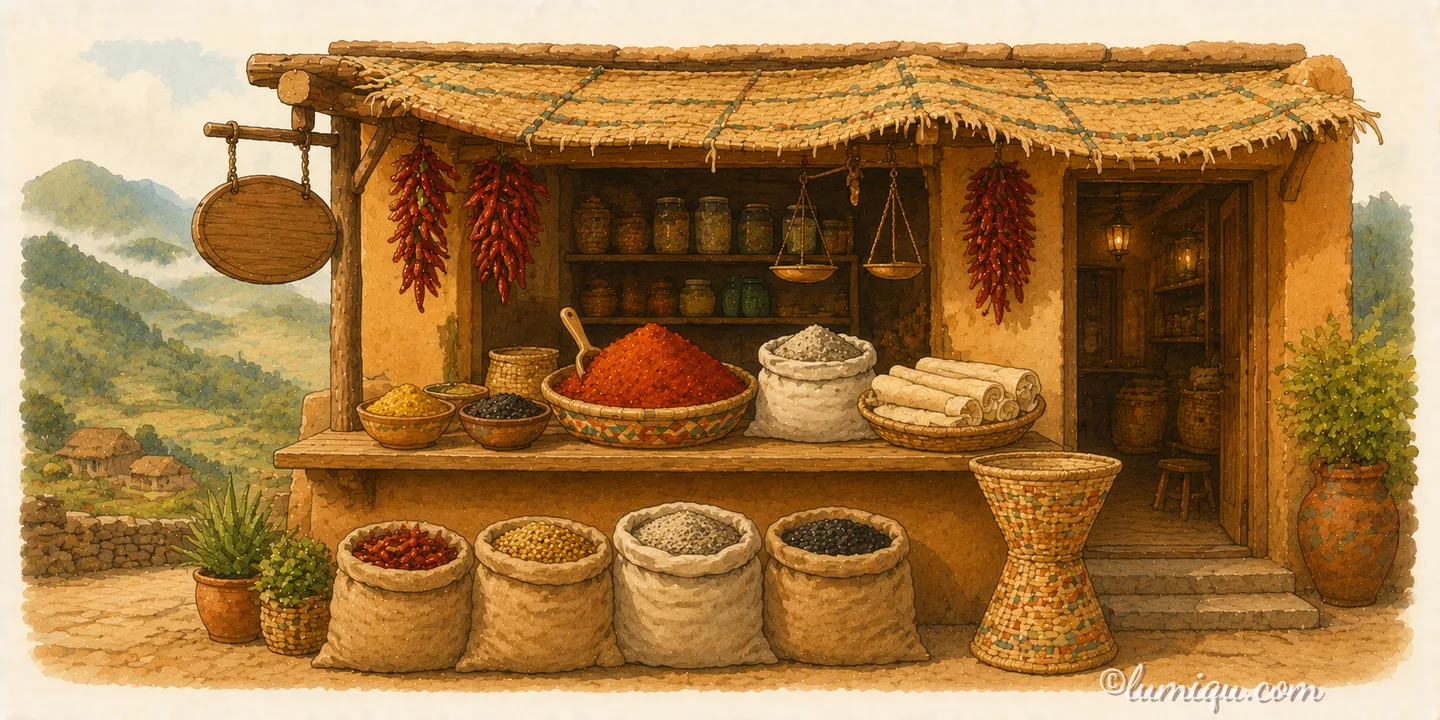 スパイスとインジェラの店 メソブ（空想のお店）の店構えイラスト