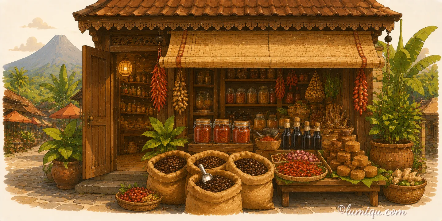 コーヒーとサンバルの店 スラマット（空想のお店）の店構えイラスト
