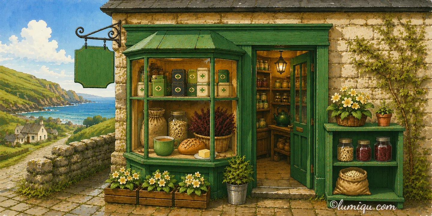 紅茶とオートミールの店 スランチェ（空想のお店）の店構えイラスト