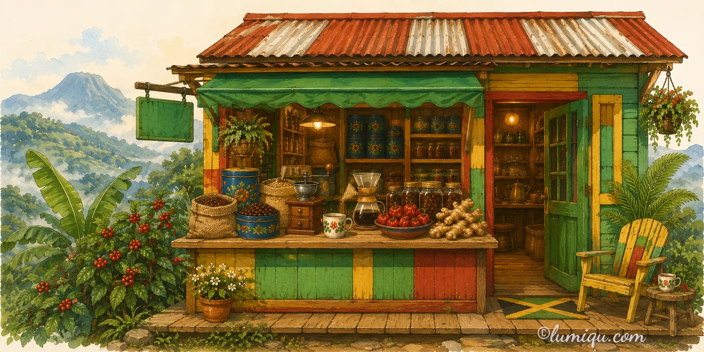 青い山のコーヒーとスパイスの店 アイリー（空想のお店）の店構えイラスト