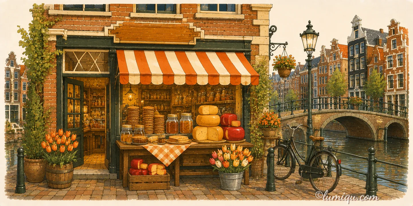 ワッフルとチーズの店 モーレン（空想のお店）の店構えイラスト