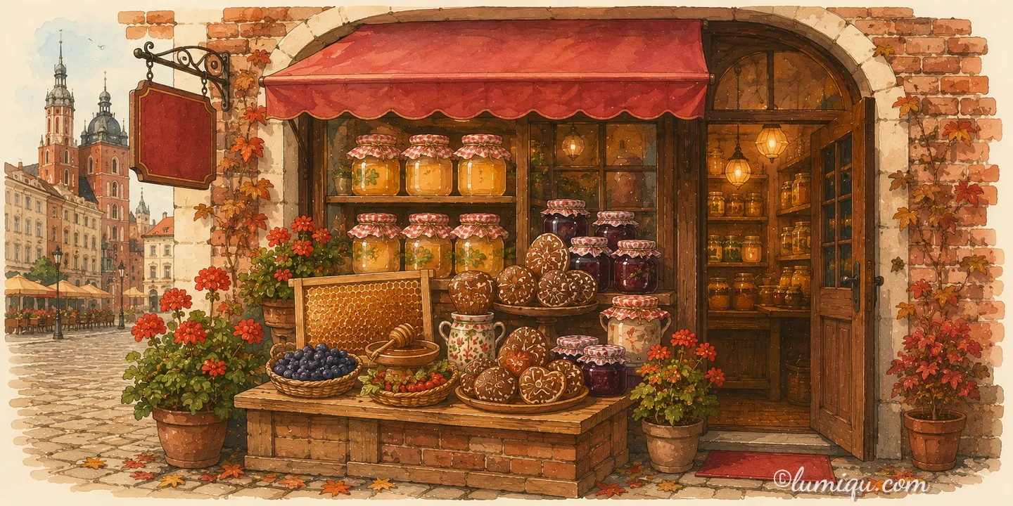 森の蜂蜜とお菓子の店 ジェンクイエ（空想のお店）の店構えイラスト