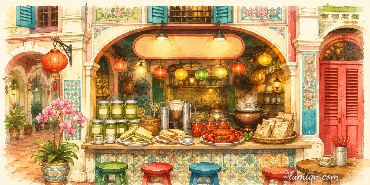 屋台とカヤの店 マーライオン（空想のお店）の店構えイラスト